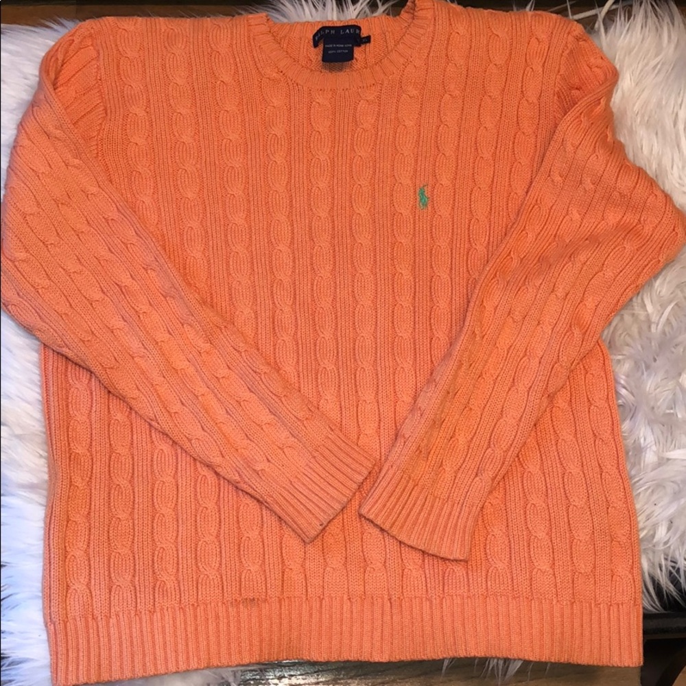 Ralph Lauren Cozy Cable Knit Coral Cotton Sweater